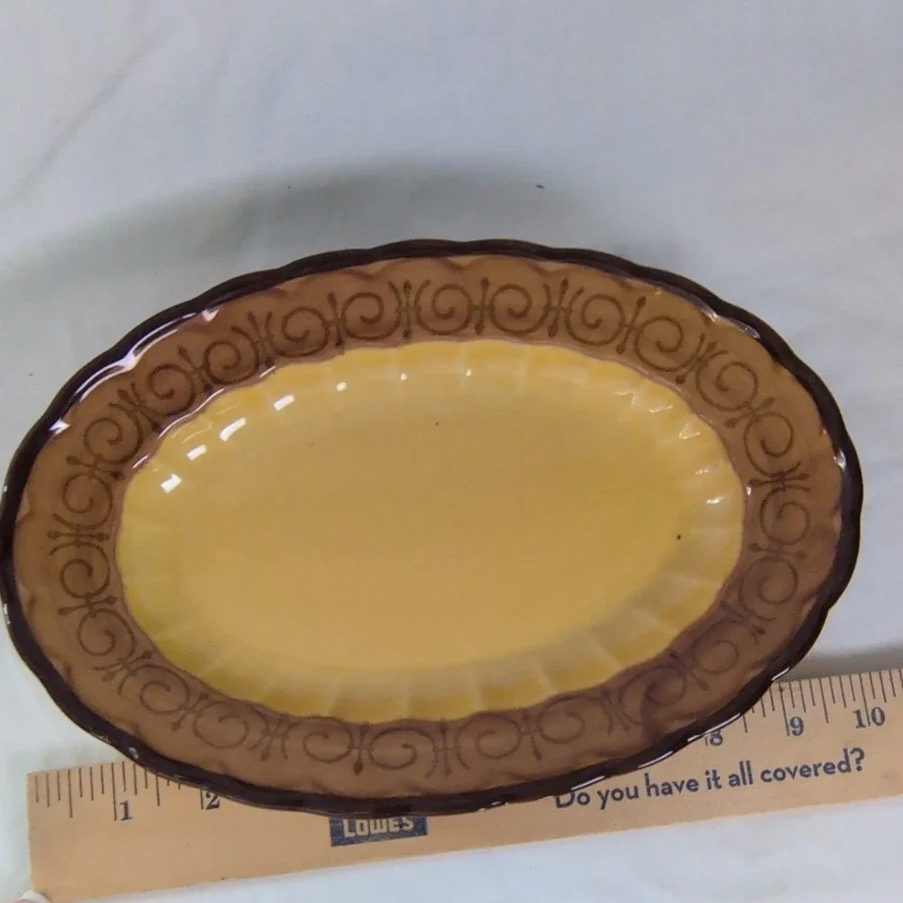 Vintage Vernon ware by Metlox oval serving platter brown scroll dsgn made in Cal